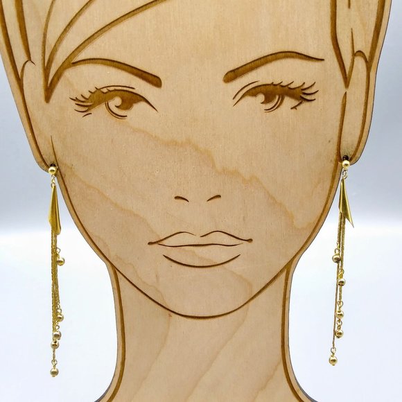 Vintage Shoulder Duster Earrings with Gold Tone Herringbone Chain Dangles Tipped - Picture 1 of 3